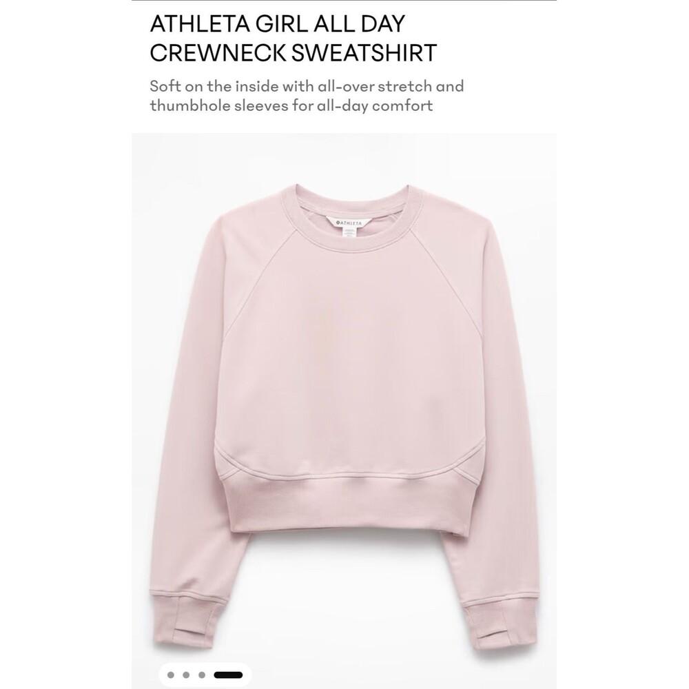 Athleta Girl All Day Crewneck Sweatshirt XL/14 Halo Pink Thumbholes NWT $55